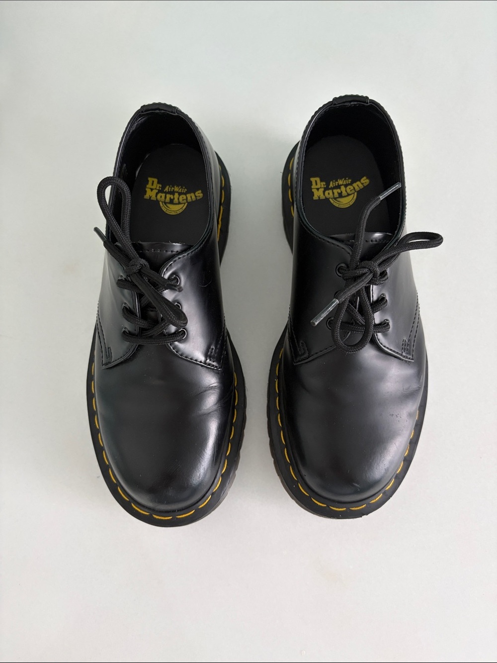 Dr. Martens Men's Black 3-Eye Oxford with Yellow Stitching
